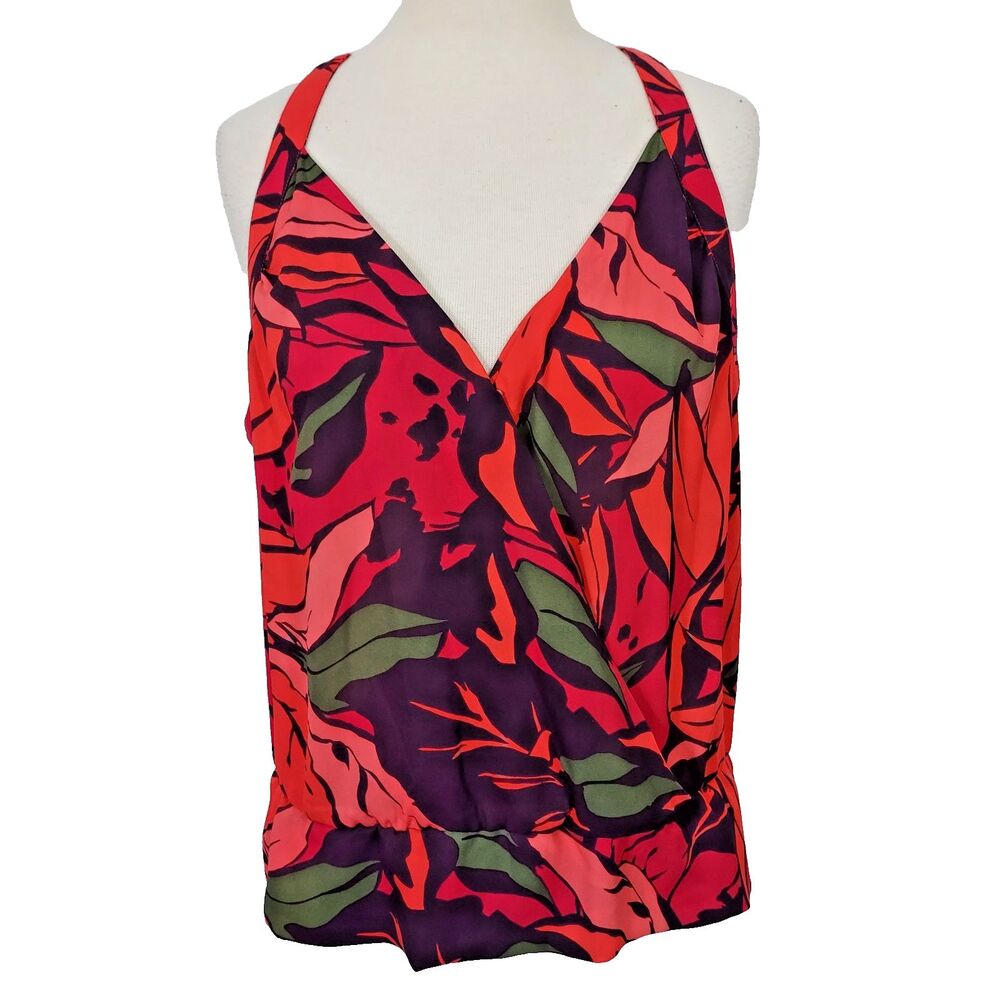 Bold Elements Cut to Curve Top Blouse Shirt Tropical Sleeveless Lightweight XL